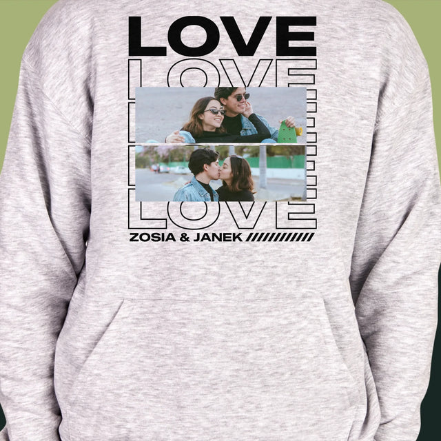 Fotokolaż: z Napisem Love - Bluza Męska z Kapturem