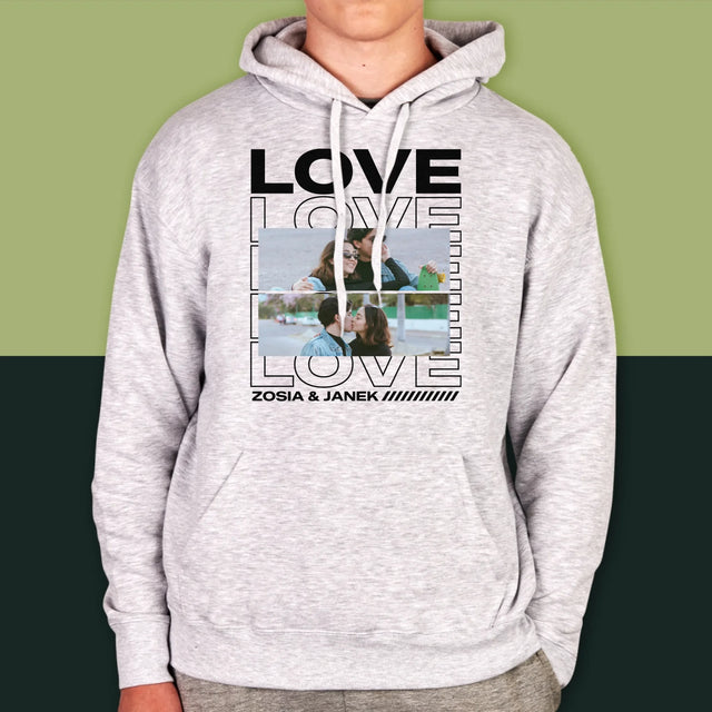Fotokolaż: z Napisem Love - Bluza Męska z Kapturem