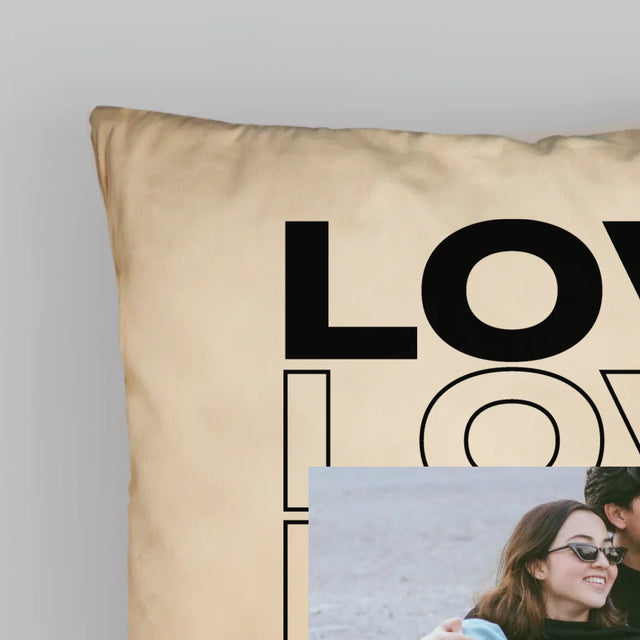 Fotokolaż: z Napisem Love - Poduszka z Nadrukiem
