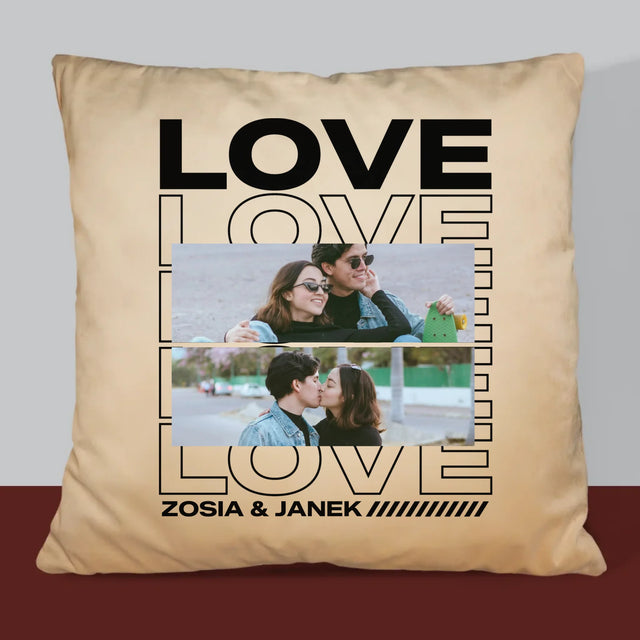 Fotokolaż: z Napisem Love - Poduszka z Nadrukiem