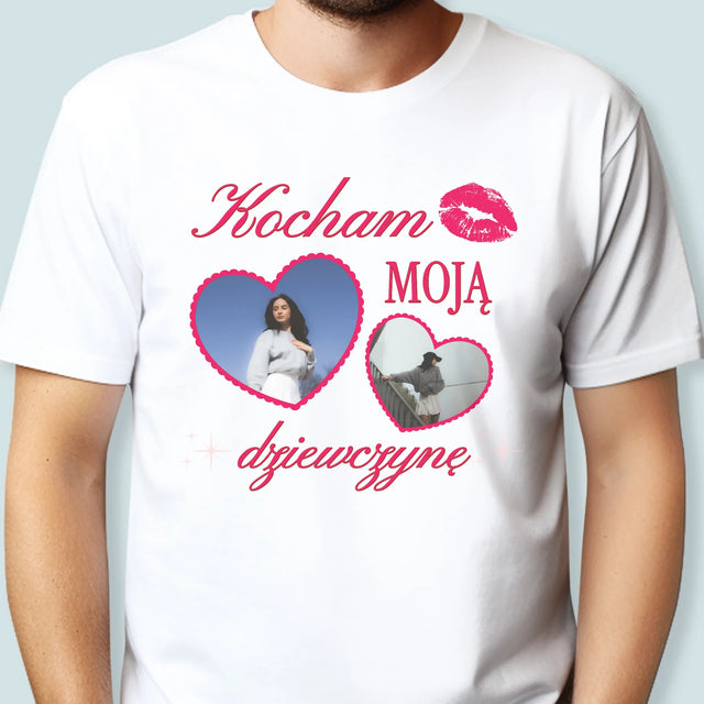 Fotokolaż: Kocham Moją Dziewczynę - Koszulka Męska z Nadrukiem