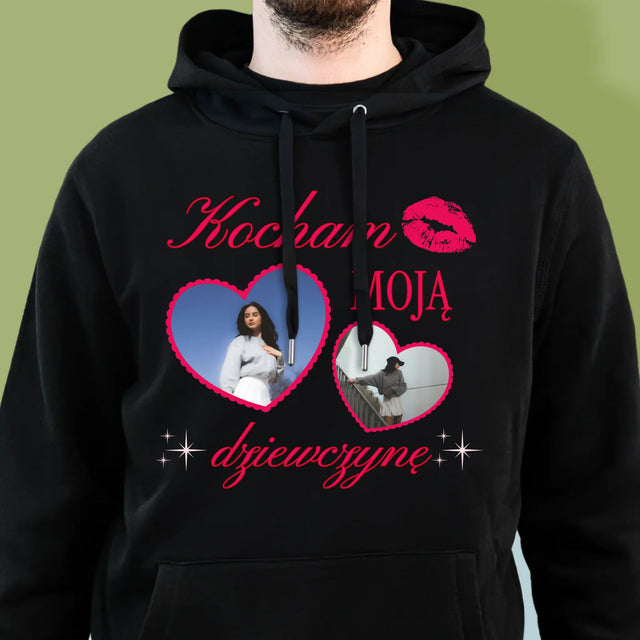 Fotokolaż: Kocham Moją Dziewczynę - Bluza Męska z Kapturem