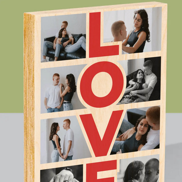 Fotokolaż: Słowo Love - Wydruk Na Drewnie