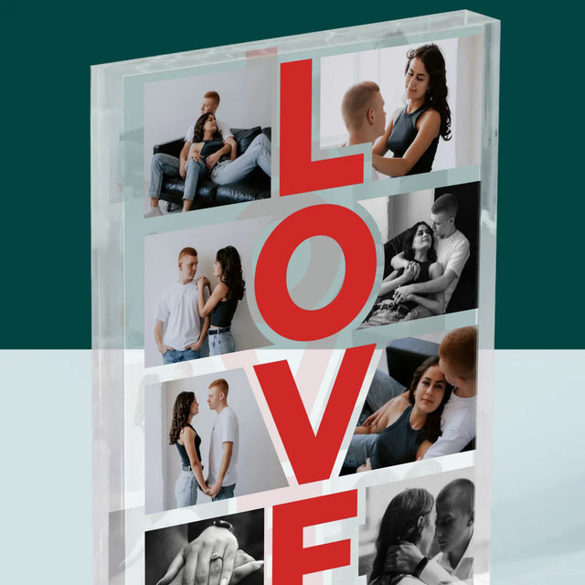 Fotokolaż: Słowo Love - Blok Akrylowy z Nadrukiem