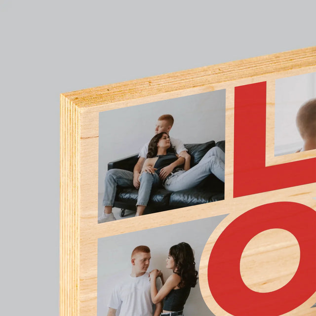 Fotokolaż: Słowo Love - Wydruk Na Drewnie