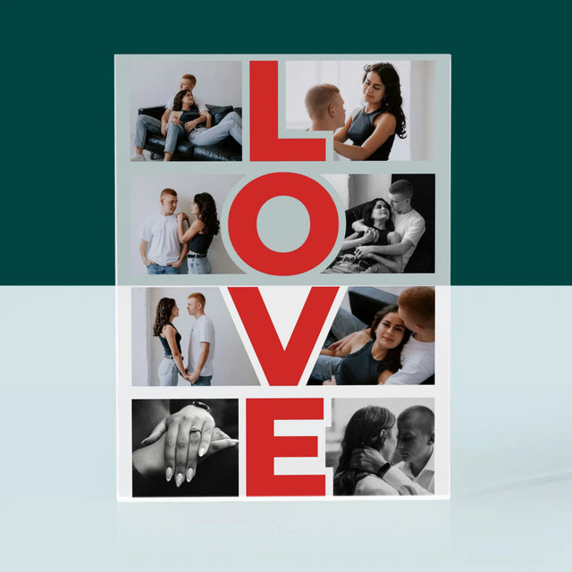 Fotokolaż: Słowo Love - Blok Akrylowy z Nadrukiem