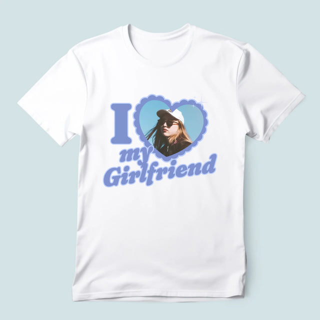 Zdjęcie i Podpis: i Love My Girlfriend - Koszulka Męska z Nadrukiem