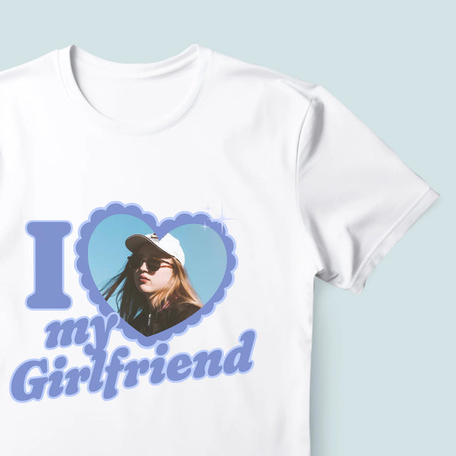 Zdjęcie i Podpis: i Love My Girlfriend - Koszulka Męska z Nadrukiem