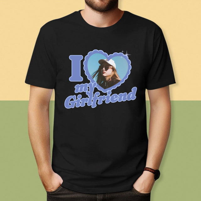 Zdjęcie i Podpis: i Love My Girlfriend - Koszulka Męska z Nadrukiem
