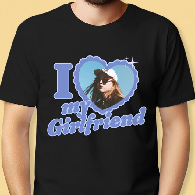 Zdjęcie i Podpis: i Love My Girlfriend - Koszulka Męska z Nadrukiem