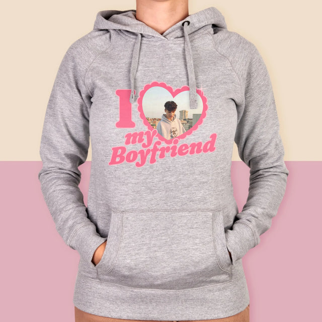 Zdjęcie i Podpis: i Love My Boyfriend - Bluza Damska z Kapturem