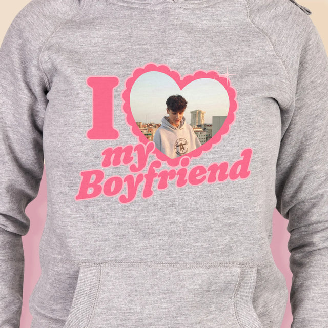 Zdjęcie i Podpis: i Love My Boyfriend - Bluza Damska z Kapturem