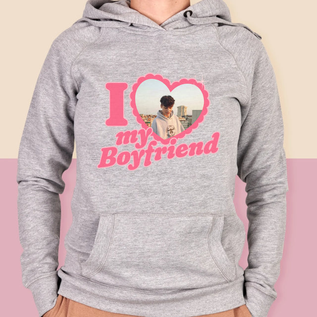 Zdjęcie i Podpis: i Love My Boyfriend - Bluza Damska z Kapturem