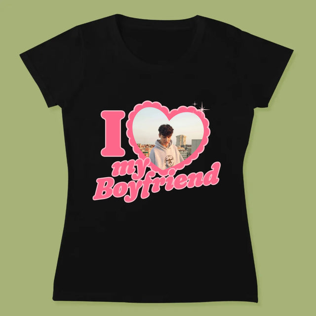 Zdjęcie i Podpis: i Love My Boyfriend - Koszulka Damska z Nadrukiem