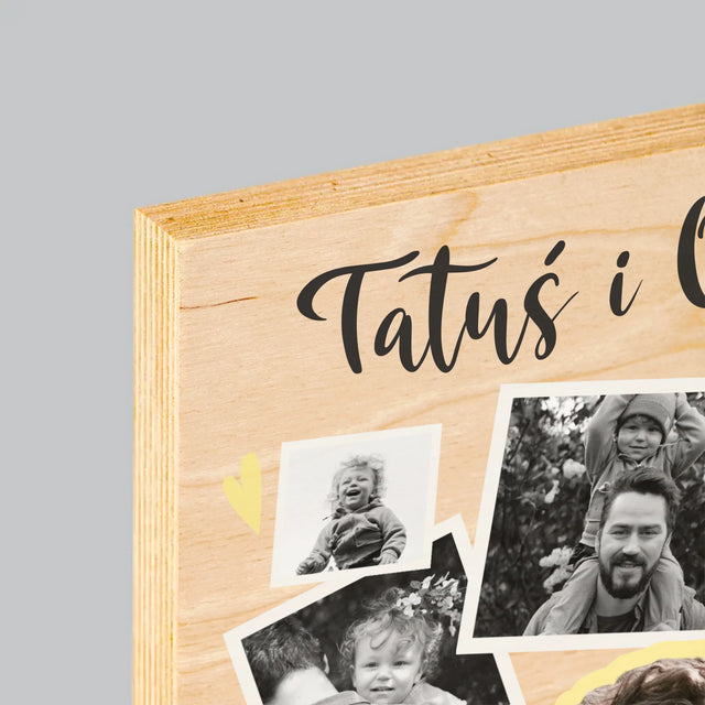 Fotokolaż: Tatuś z Dzieckiem - Wydruk Na Drewnie