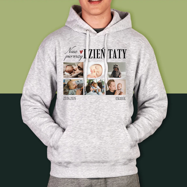 Fotokolaż: Nasz Pierwszy Dzień Taty Serce - Bluza Męska z Kapturem