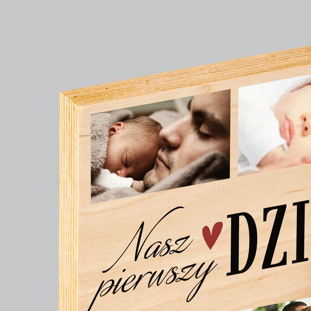 Fotokolaż: Nasz Pierwszy Dzień Taty Serce - Wydruk Na Drewnie