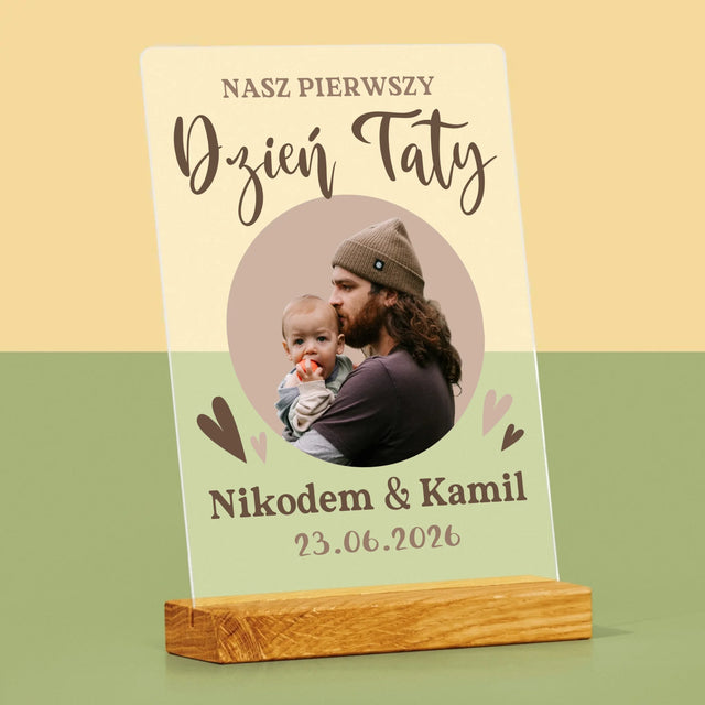 Zdjęcie i Podpis: Pierwszy Dzień Taty Zdjęcie w Kole - Wydruk Na Szkle Akrylowym