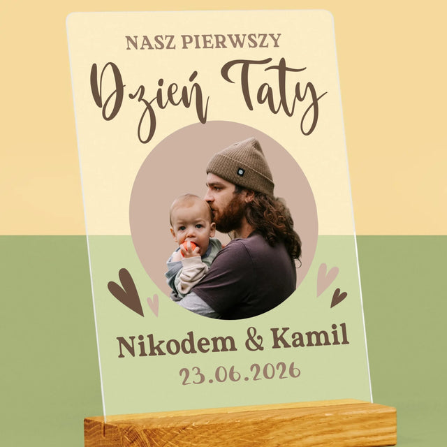 Zdjęcie i Podpis: Pierwszy Dzień Taty Zdjęcie w Kole - Wydruk Na Szkle Akrylowym