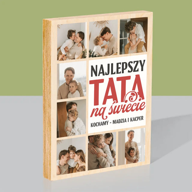 Fotokolaż: Najlepszy Tata Na Całym Świecie - Wydruk Na Drewnie