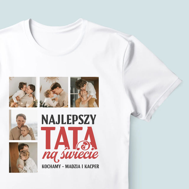 Fotokolaż: Najlepszy Tata Na Całym Świecie -  Koszulka Męska z Nadrukiem