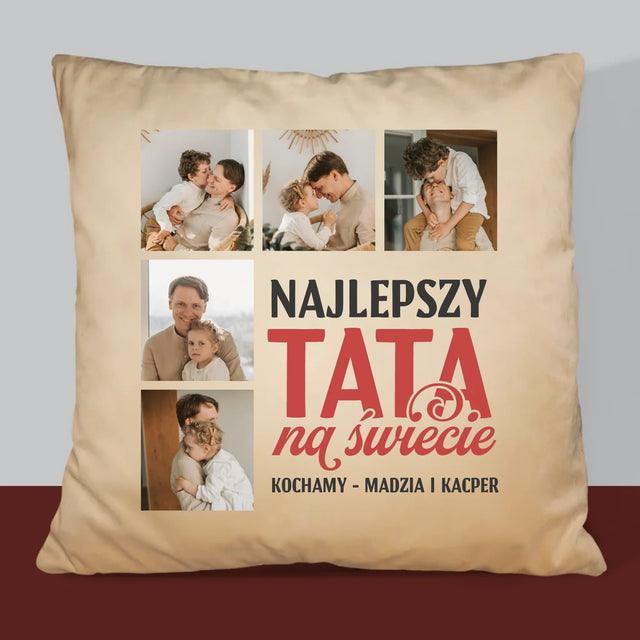 Fotokolaż: Najlepszy Tata Na Całym Świecie - Poduszka z Nadrukiem
