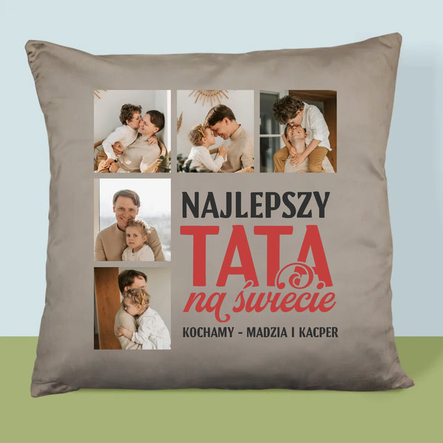 Fotokolaż: Najlepszy Tata Na Całym Świecie - Poduszka z Nadrukiem