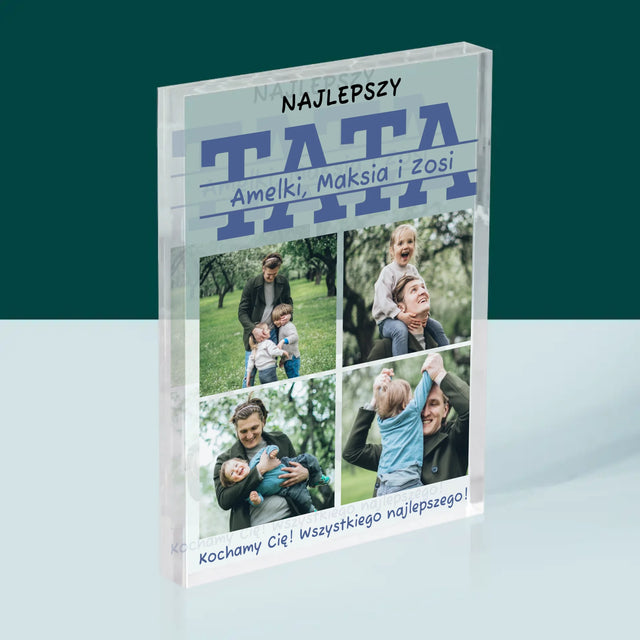 Fotokolaż: Najlepszy Tata Imiona - Blok Akrylowy z Nadrukiem
