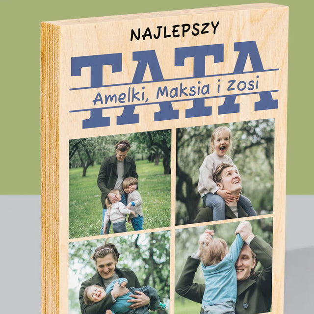 Fotokolaż: Najlepszy Tata Imiona - Wydruk Na Drewnie