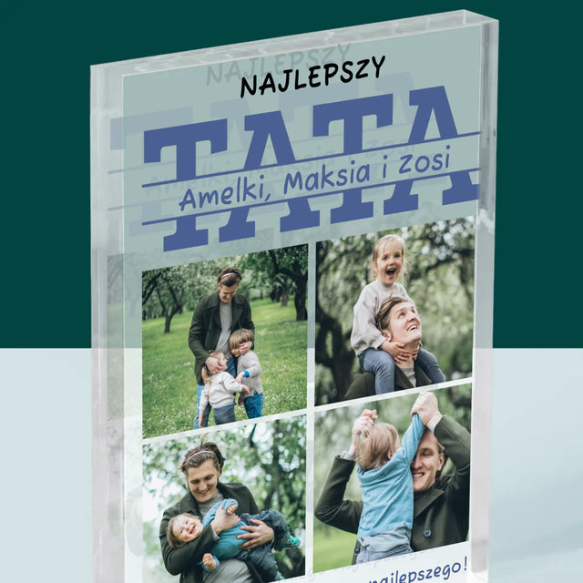 Fotokolaż: Najlepszy Tata Imiona - Blok Akrylowy z Nadrukiem