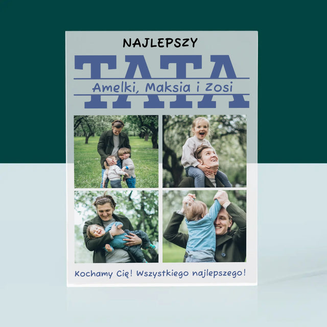 Fotokolaż: Najlepszy Tata Imiona - Blok Akrylowy z Nadrukiem
