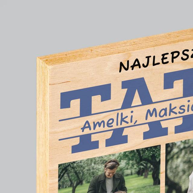 Fotokolaż: Najlepszy Tata Imiona - Wydruk Na Drewnie
