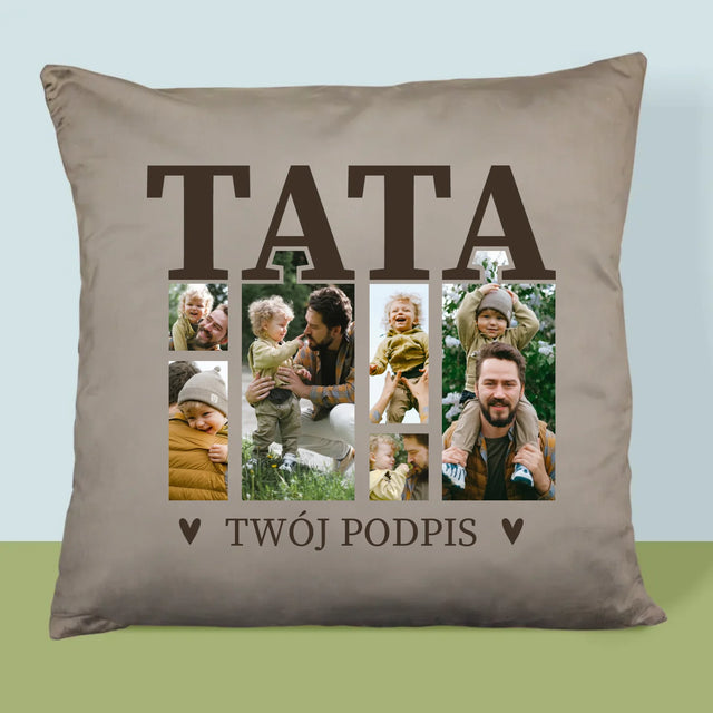 Fotokolaż: Tata z Podpisem - Poduszka z Nadrukiem