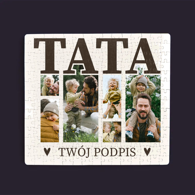 Fotokolaż: Tata z Podpisem - Personalizowane Puzzle