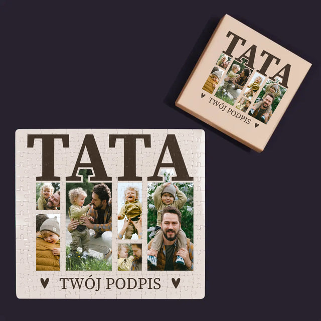 Fotokolaż: Tata z Podpisem - Personalizowane Puzzle