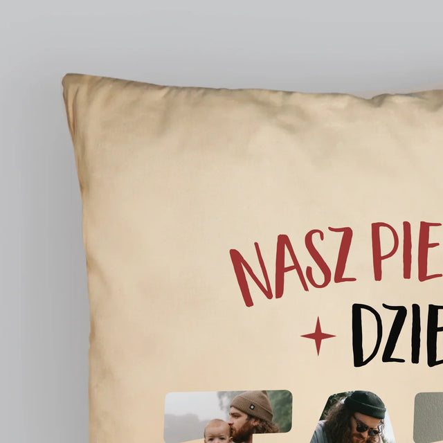 Słowo Ze Zdjęć: Pierwszy Dzień Taty Serce - Poduszka z Nadrukiem