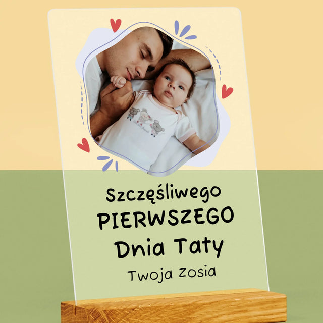 Zdjęcie i Podpis: Szczęśliwego Pierwszego Dnia Taty - Wydruk Na Szkle Akrylowym