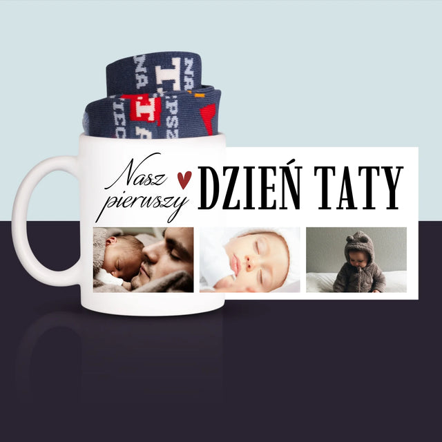 Fotokolaż: Nasz Pierwszy Dzień Taty Serce - Skarpetki w Kubku Dla Taty