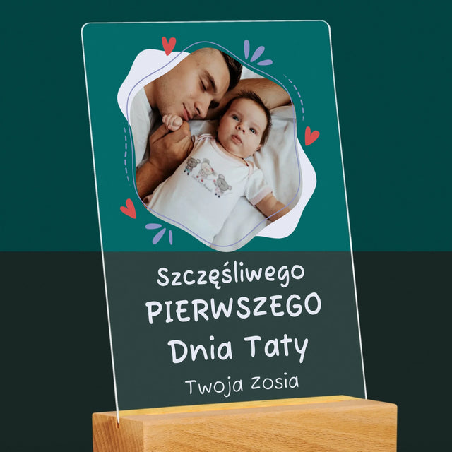 Zdjęcie i Podpis: Szczęśliwego Pierwszego Dnia Taty - Wydruk Na Szkle Akrylowym