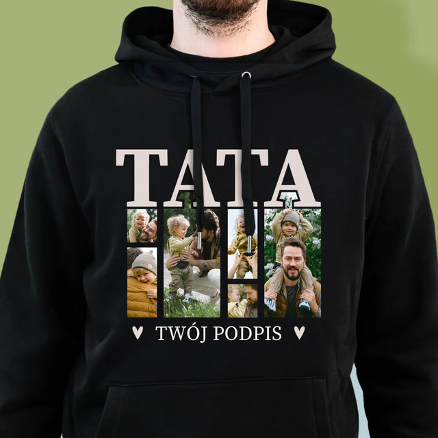 Fotokolaż: Tata z Podpisem - Bluza Męska z Kapturem