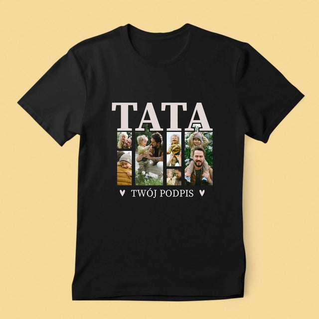 Fotokolaż: Tata z Podpisem -  Koszulka Męska z Nadrukiem