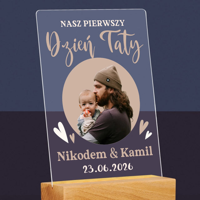 Zdjęcie i Podpis: Pierwszy Dzień Taty Zdjęcie w Kole - Wydruk Na Szkle Akrylowym
