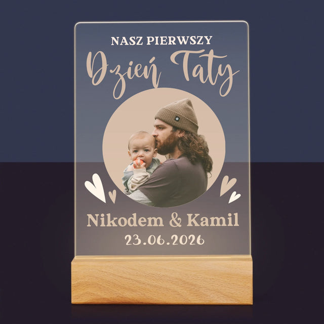 Zdjęcie i Podpis: Pierwszy Dzień Taty Zdjęcie w Kole - Wydruk Na Szkle Akrylowym