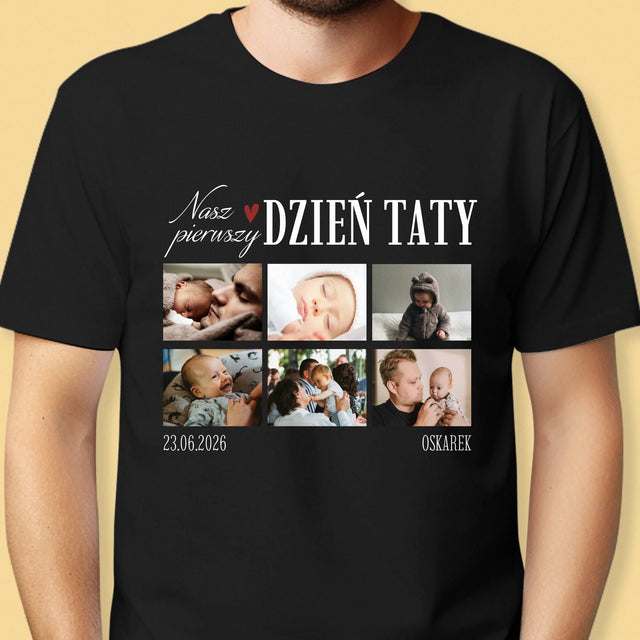 Fotokolaż: Nasz Pierwszy Dzień Taty Serce -  Koszulka Męska z Nadrukiem