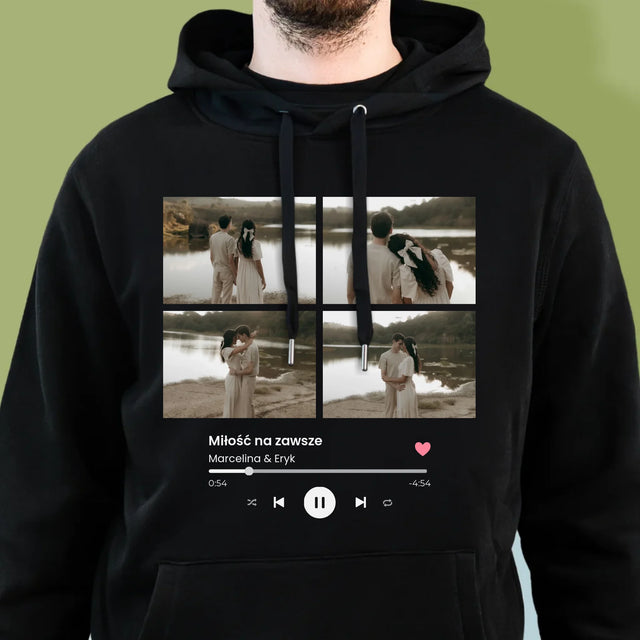 Fotokolaż: Spotify 4 Zdjęcia - Bluza Męska z Kapturem