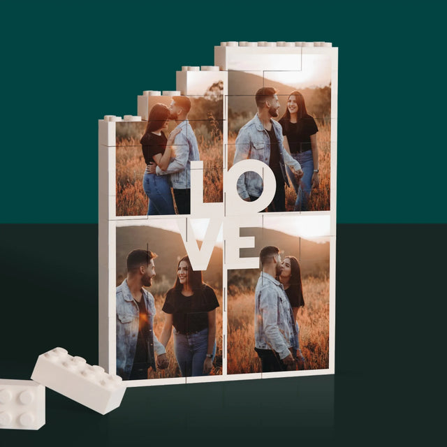 Fotokolaż: 4 Zdjęcia Z Napisem Love - Klocki LEGO z Nadrukiem