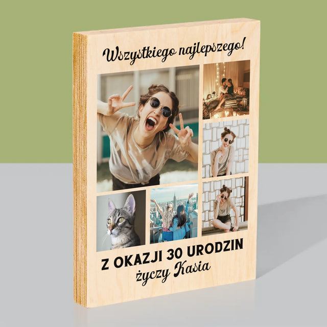 Fotokolaż: Urodzinowy - Wydruk Na Drewnie