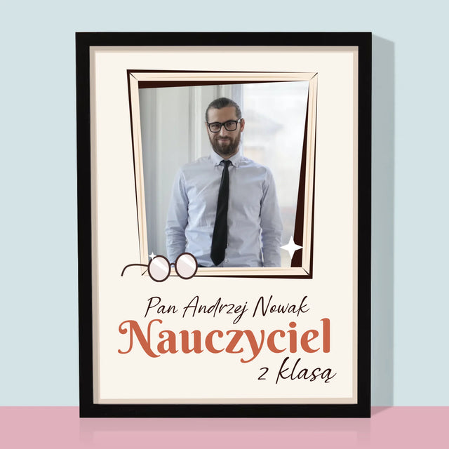 Zdjęcie i Podpis: Nauczyciel z Klasą - Wydruk Obramowany
