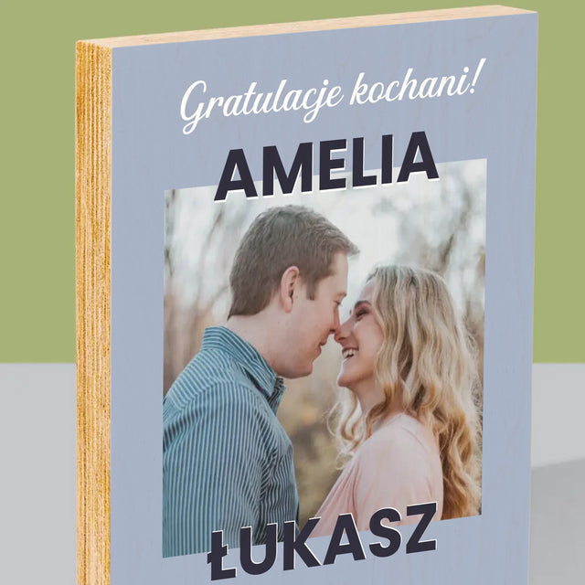 Zdjęcie i Podpis: Ślubne Gratulacje - Wydruk Na Drewnie