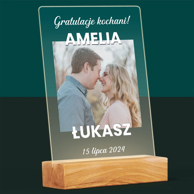 Zdjęcie i Podpis: Ślubne Gratulacje - Wydruk Na Szkle Akrylowym